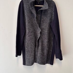 Ann Taylor Gray and Blue Teddy Jacket with Waterfall Collar